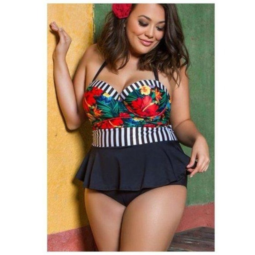 YANDY One Piece Swimsuit Floral Ruffle Back Tie